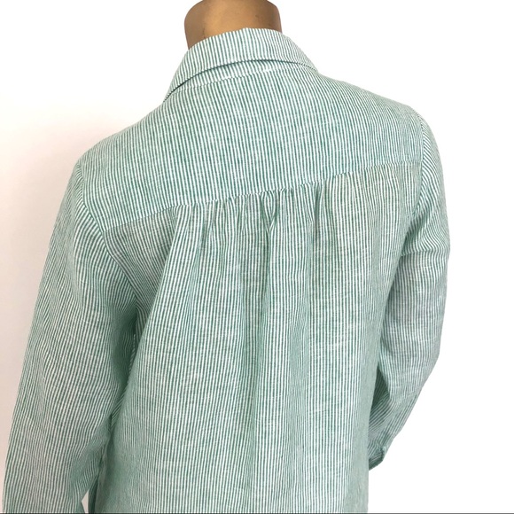 HARSHMAN 100% LINEN GREEN STRIPE TUNIC DRESS   M - Picture 6 of 8